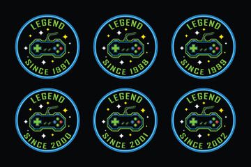Retro gaming badges with legend since 1997 to 2002