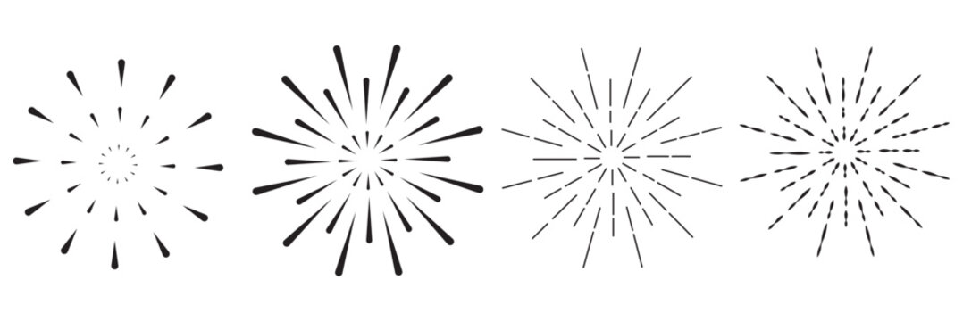 Fire works icon. Firework icon set. Fourth of July celebration symbol, Independence Day design element.