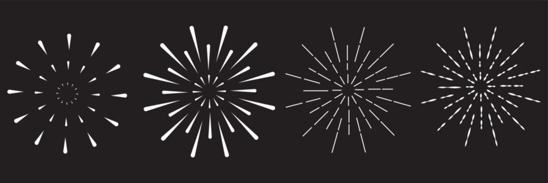Fire works icon. Firework icon set. Fourth of July celebration symbol, Independence Day design element.