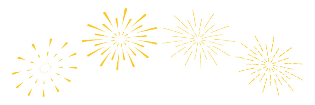 Fire works icon. Firework icon set. Fourth of July celebration symbol, Independence Day design element.