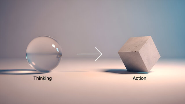 The transition from thinking to action illustrated by abstract geometric objects. - Powered by Adobe