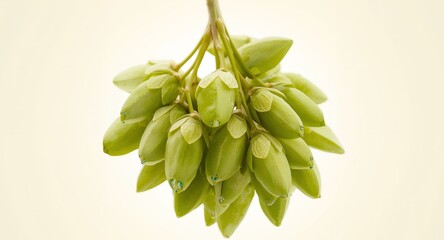 Green Pod Cluster, Delicate Droplets, and Soft Background Lighting a Natural Composition.