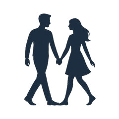 A loving couple holding hands and walking together, symbolizing partnership and affection isolated on white background