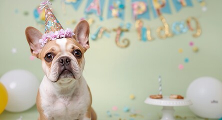 Party Time for a Canine, Fun Celebration with Cute Dog, Festive and Joyful.