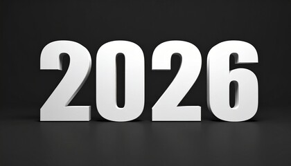 Bold White 3D Numbers 2026 on a Dark Background.