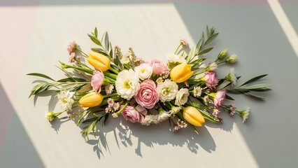 Beautiful Spring Floral Arrangement with Tulips and Roses.