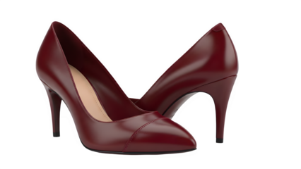 Pair of elegant burgundy wine red leather high heel pumps for formal evening wear