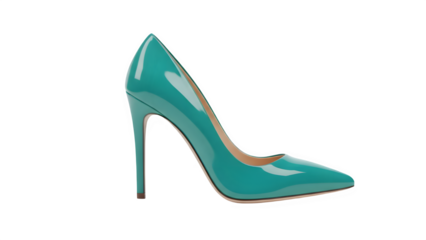 Turquoise teal patent leather high heel stiletto pump isolated on white background