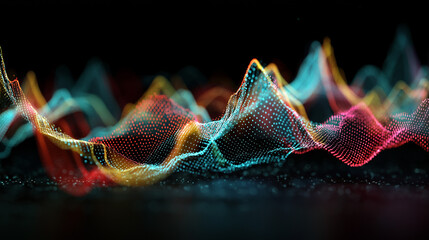 abstract data visualization, digital analytics waveform, neon data landscape
