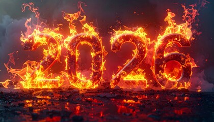 The year 2026 depicted in dramatic, fiery splendor, symbolizing a period of intense transformation, global challenges, and the powerful, burning spirit of a new era