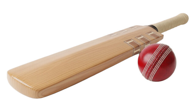 Wooden cricket bat with red leather ball isolated on white background, professional sports equipment for batsman training practice, match preparation and coaching visuals

 - Powered by Adobe