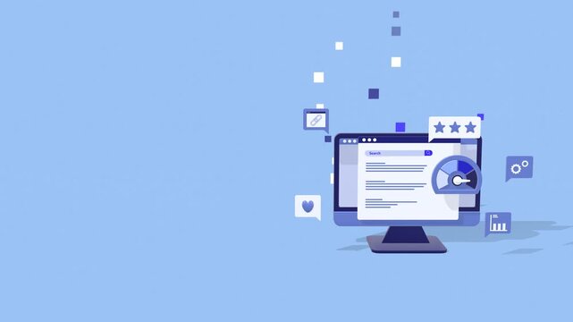 Animated Illustration Representing SEO Strategy, Search Engine Optimization And Digital Marketing Growth Concepts With Copy Space. Ideal For Online Marketing, Analytics And Business Promotion Visuals.