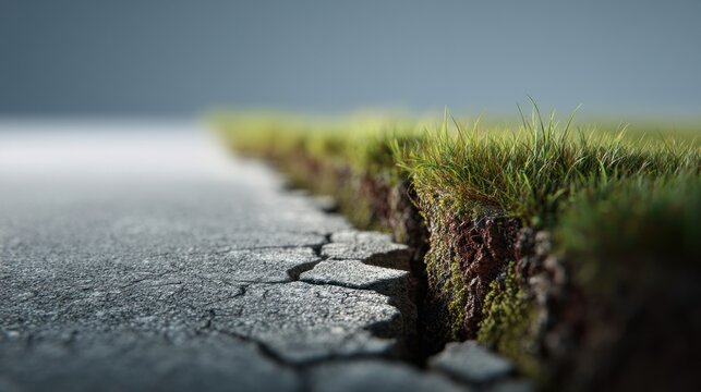 Cracked road grass