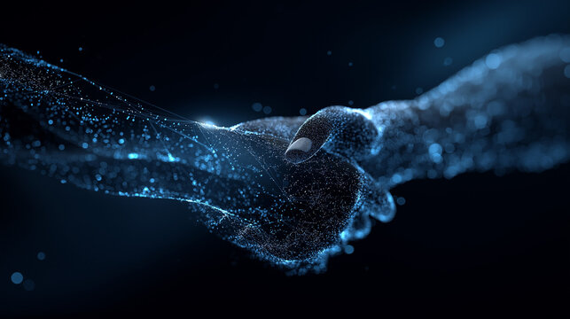 digital handshake connection, technology trust network, futuristic human connection
