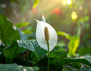 Close-up of a vibrant white flower in lush green foliage