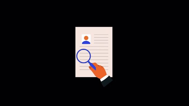 Animated Hand Reviewing Resume with Magnifying Glass. Recruitment Concept Video - Transparent