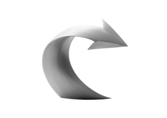 Silver curved arrow pointing right on black