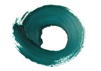 Teal paint swirl; brushstrokes form a circle on black