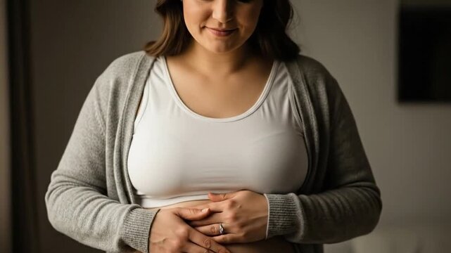 A Mother Gently Touches Her Postpartum Belly Showing Her C-Section Scar