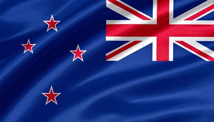 Flag of New Zealand with Union Jack and four red stars of Southern Cross on blue field