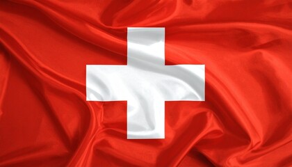 Flag of Switzerland with bold white equilateral cross centered on red square background
