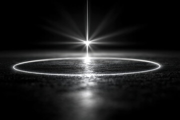 Dark gradient authentication backdrop with scanning beam through central glowing node