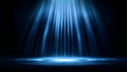 Illuminating blue light beams emanating from a bright central point on a dark background creating a captivating visual effect and atmospheric ambiance