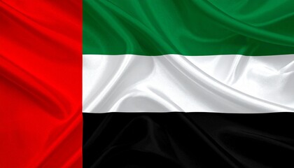 Flag of the United Arab Emirates with vertical red stripe and horizontal green, white, and black bands
