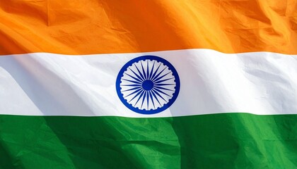Flag of India with saffron, white, and green stripes and navy blue Ashoka Chakra at center