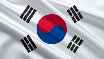 Flag of South Korea with red-blue Taegeuk symbol and four black trigrams on white field