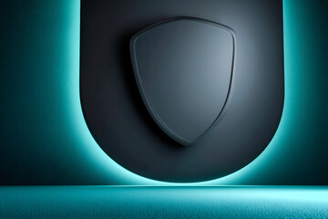 Teal arc framing protected center on black gradient, secure digital banking background