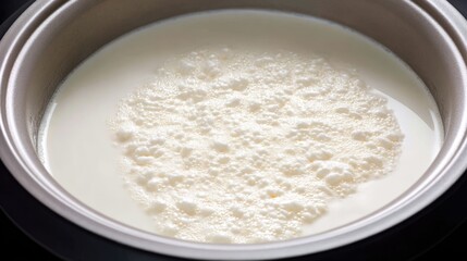 Fresh Cream in a Stainless Steel Bowl with Frothy Texture and Smooth Surface for Culinary Use