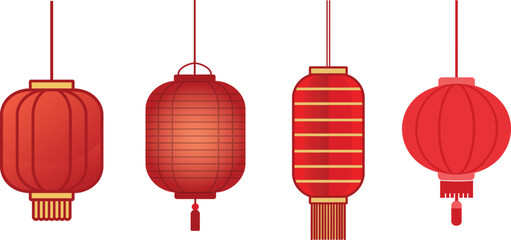 Vector Illustration of Chinese New Year Red Lanterns Decorations Isolated on White Background for Celebration and Festival Designs