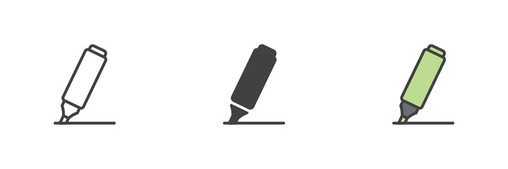 Marker pen line, solid and colorful different style icon set pack