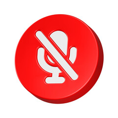 mute icon 3d render red circle button