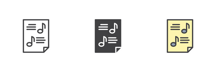 Sheet music line, solid and colorful different style icon set pack © alekseyvanin
