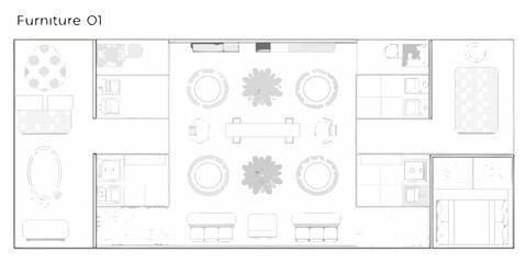 Top down view of furniture arrangement for a modern dining and living space © RanjanKumar
