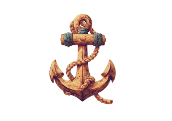 Rustic wooden anchor with rope detailing on black