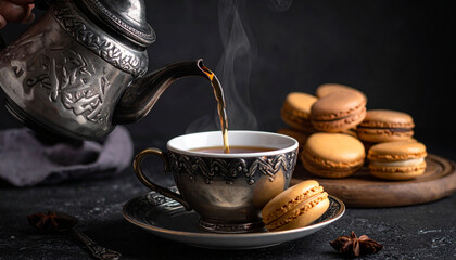 Winter herbs and spices tea in glass teapot or mug, alternative medicine for the immune system, herbal hot drink concept