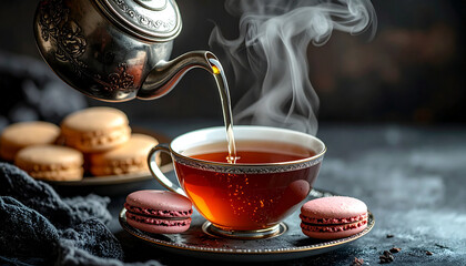 Winter herbs and spices tea in glass teapot or mug, alternative medicine for the immune system, herbal hot drink concept