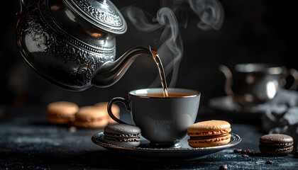 Winter herbs and spices tea in glass teapot or mug, alternative medicine for the immune system, herbal hot drink concept