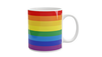 White Ceramic Mug with Vibrant Rainbow Pride Flag Design Isolated on White