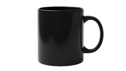 Glossy Black Ceramic Coffee Mug Mockup Isolated on White Background for Elegant Branding Display
