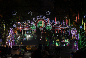 Street road is decorated by LED light during Christmas