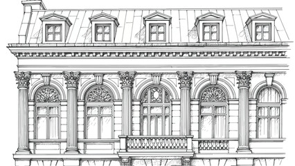 Fototapeta premium Classical architectural facade of a historic european building with arched windows