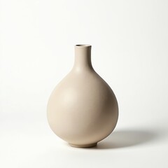 Minimalist neutral tone stoneware vase with smooth matte finish. Simple curved form sits on white background, ideal for home decor. Modern accent piece for interiors.