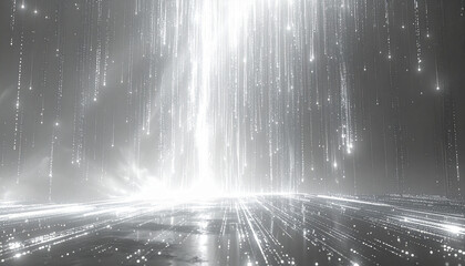 Dark, empty world Minimalistic virtual Futuristic reality with geometric shapes and floating structures, bright light source. Dark,