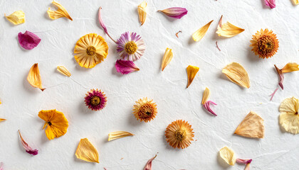 Festive flowers composition. Frame made of dried rose flowers
