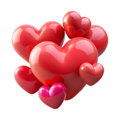 Two shiny 3d red heart balloons floating on a white background create a romantic symbol of love and passion for a Valentine's Day celebration card or wedding gift design illustration