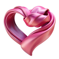 A 3d pink heart shaped ribbon illustration creates a romantic symbol of love and passion for a Valentine's Day wedding gift card or holiday celebration decoration isolated on white
